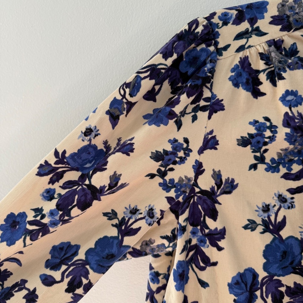Sezane women's Floral Soledad dress Tiered Mini Dress Blue Cream size 12 (44) - Picture 3 of 9